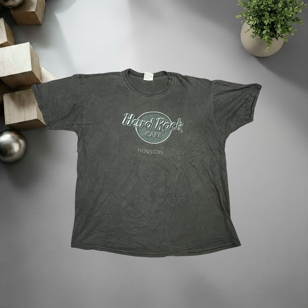 Vintage 90s Hard Rock Cafe Houston T-Shirt Faded Black Large Skater Boxy Fit‎